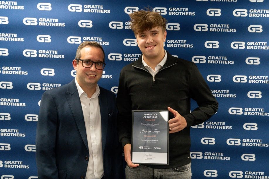 Joshua Fage receiving his award from David Gratte at the Excellence Awards 2025.